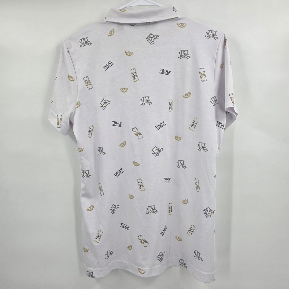 TRAVIS MATHEW TRULY HARD SELTZER GOLF POLO WOMENS LARGE WHITE AOP DRINK COLLAB - Picture 5 of 10